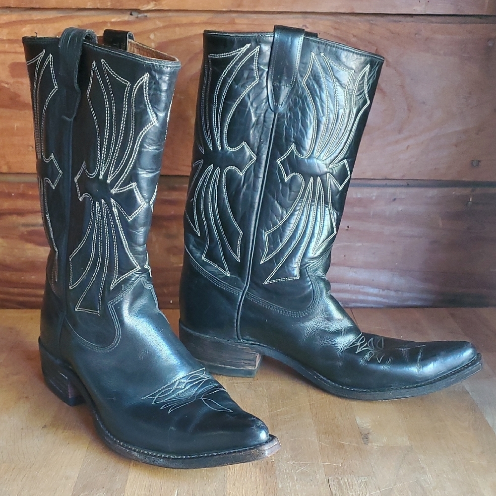 Texas Stockman Western Boots with Intricate Stitching